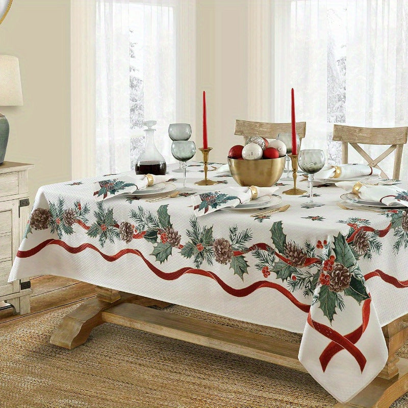 Christmas table runner with pine holly needle, holiday dining decor