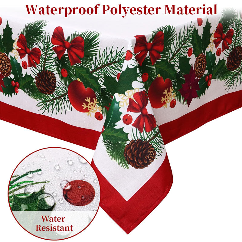 Christmas table runner with pine holly needle, holiday dining decor