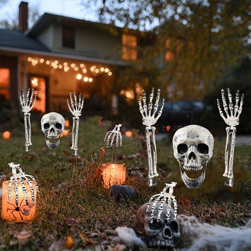 Halloween Skeleton Stakes: Realistic Skull, Head, Hands/Arms – For Party, Home, Garden, Lawn