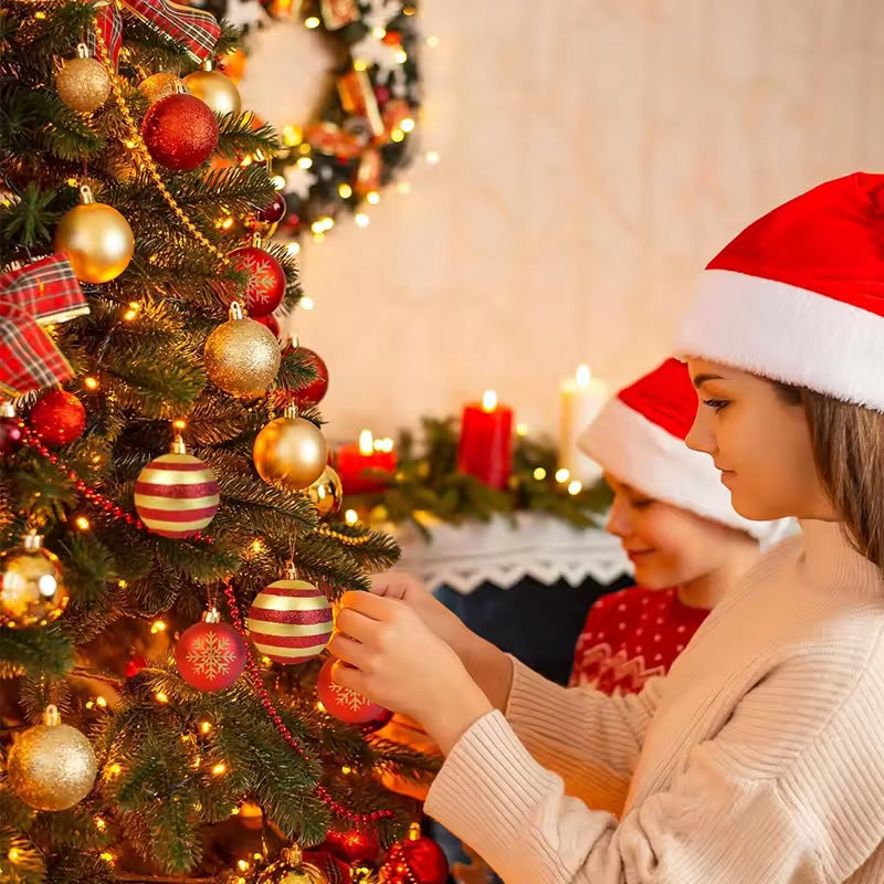 50 pcs/box: 2025 Gold Red Hanging Christmas Tree Ball Ornaments, 2026 Home Holiday Decorations & New Year Gifts