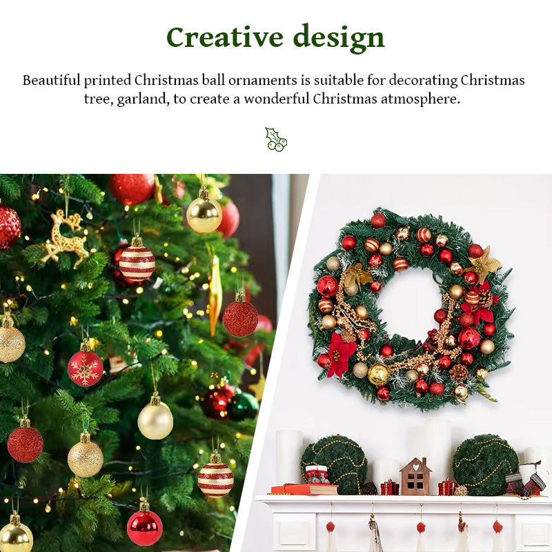 50 pcs/box: 2025 Gold Red Hanging Christmas Tree Ball Ornaments, 2026 Home Holiday Decorations & New Year Gifts