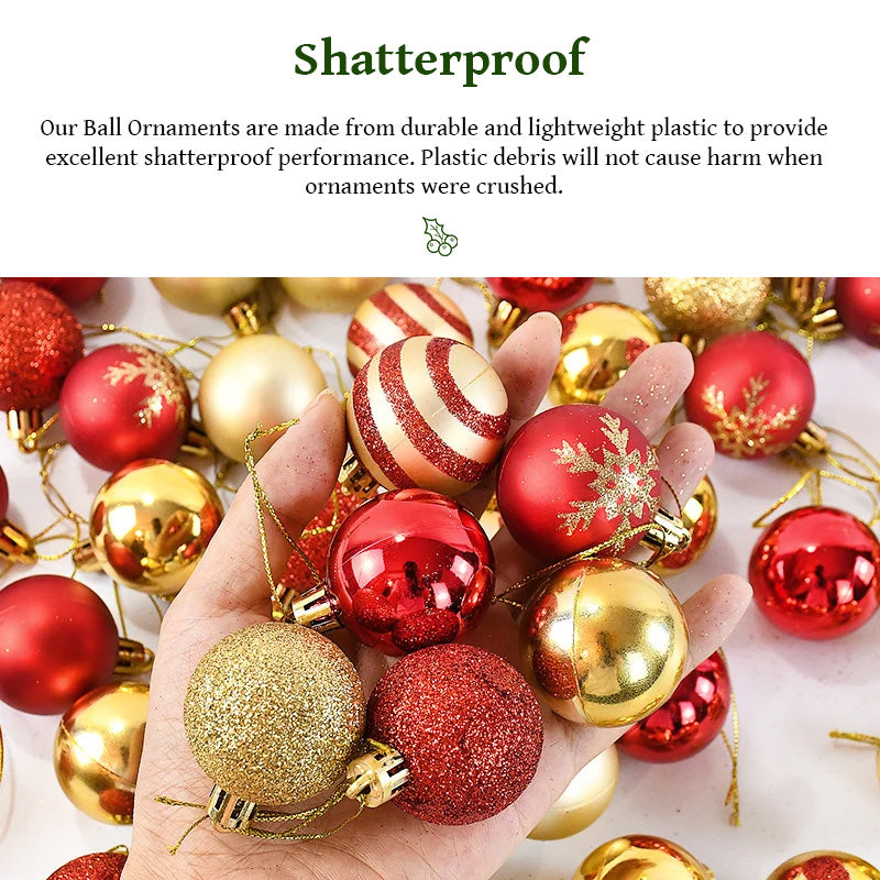 50 pcs/box: 2025 Gold Red Hanging Christmas Tree Ball Ornaments, 2026 Home Holiday Decorations & New Year Gifts