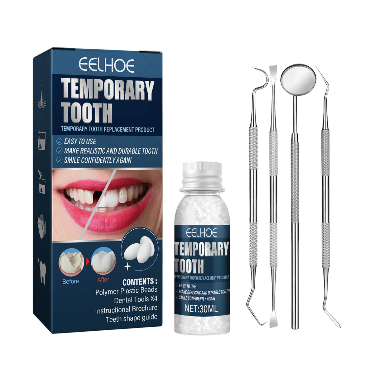 EELHOE Denture Decorative Teether Set, Halloween Vampire Makeup Dress Up Fake Tooth Glue Teeth Props