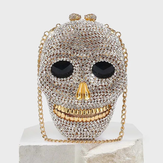 Diamond Halloween Skull Head Clutch Bags Women Rhinestone Evening Purse Wedding Handbags Crystal Chain Gold Silver Day Clutches