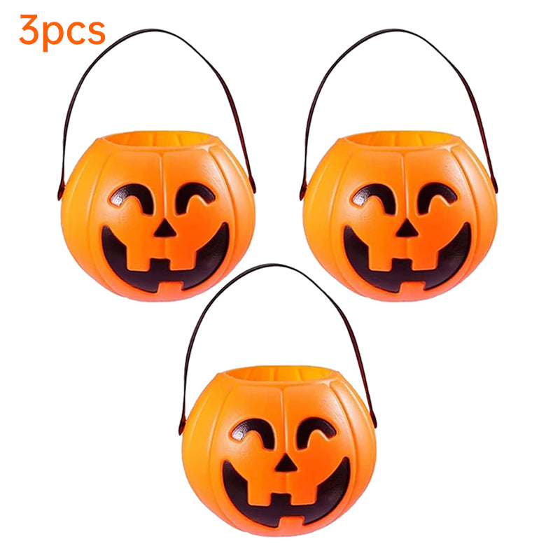 3-Pack 7-Inch Plastic Halloween Pumpkin Buckets - Kids' Trick-or-Treat Candy Holders & Home Decor