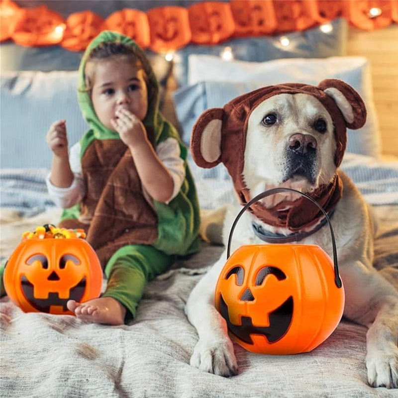 3-Pack 7-Inch Plastic Halloween Pumpkin Buckets - Kids' Trick-or-Treat Candy Holders & Home Decor