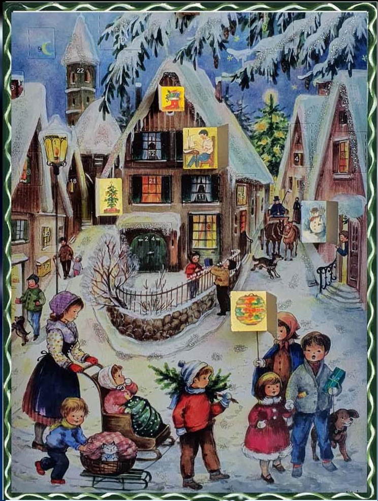 Glittered Advent Calendar - Christmas in the Village