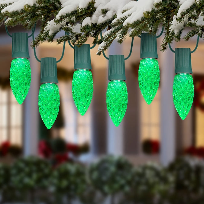 Commercial Green LED C9 Light Bulbs - 25 Pack