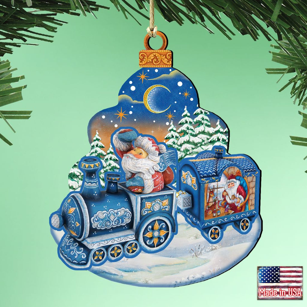 Christmas Train Wooden Ornaments by G. DeBrekht - Christmas Santa Snowman Decor - 8112180