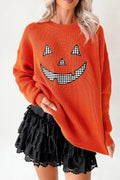 Drop Shoulder Long Sleeve Round Neck Halloween Sweater