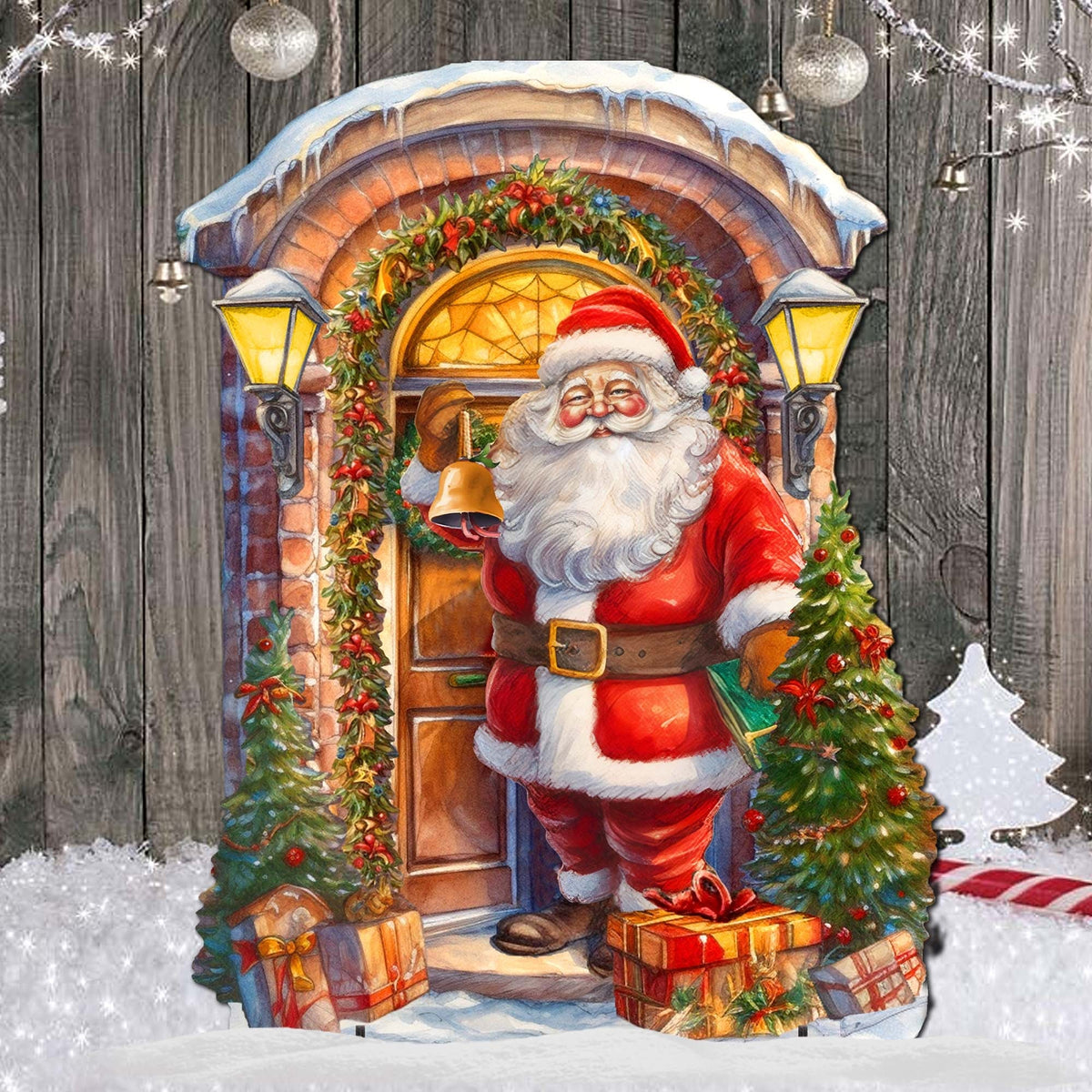 Knocking the Door Santa Outdoor Decor by G. Debrekht - Christmas Santa Snowman Decor - 8611044F