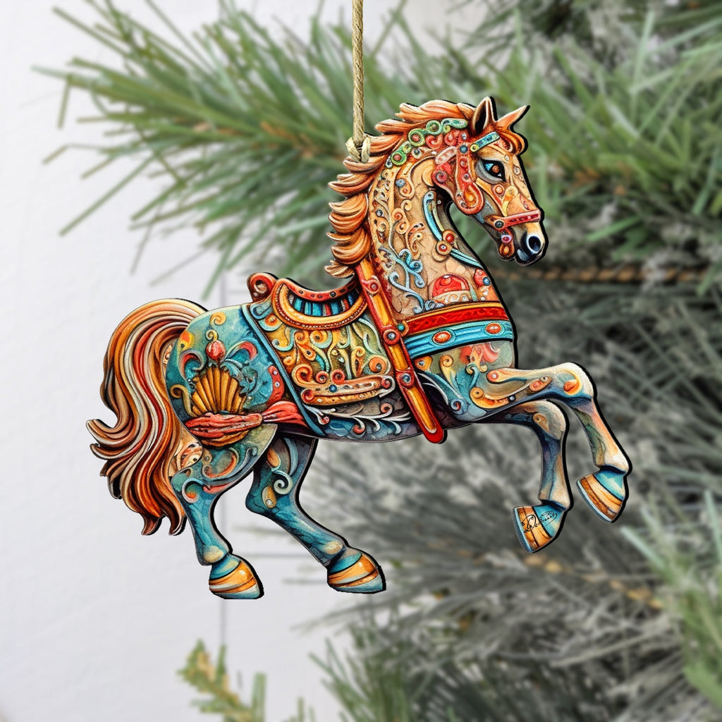 Carousel Horse Wooden Ornaments by G. Debrekht - Christmas Decor - 8100193-2