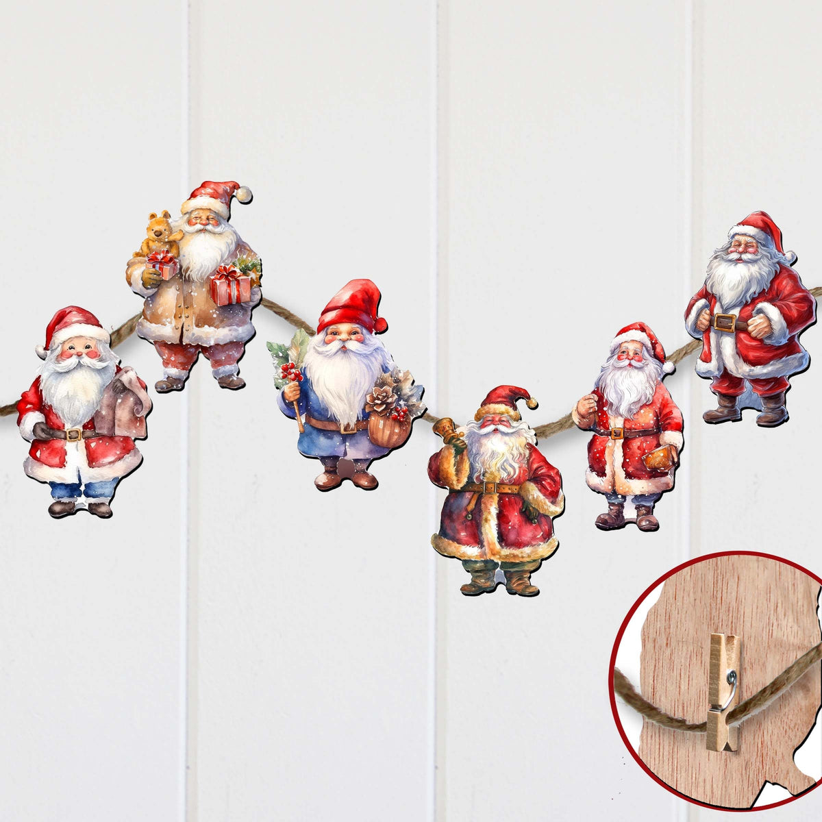 Santa Clip-On Eco Wood Decorative Ornaments Set of 6 by G. Debrekht - Christmas Decor - 8090009C-S6