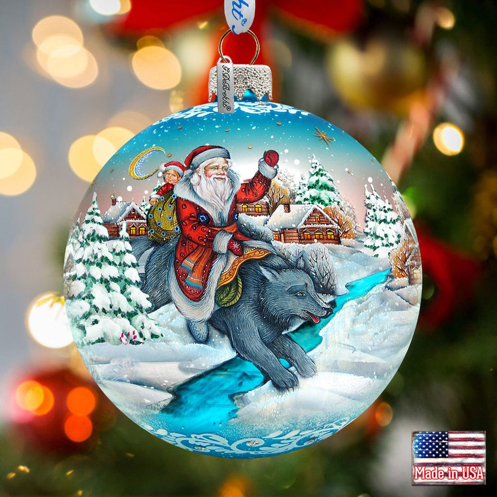 Christmas Arrival Fairytale Glass Ornament Limited Edition by G. DeBrekht - Christmas Santa Snowman Decor - 73866