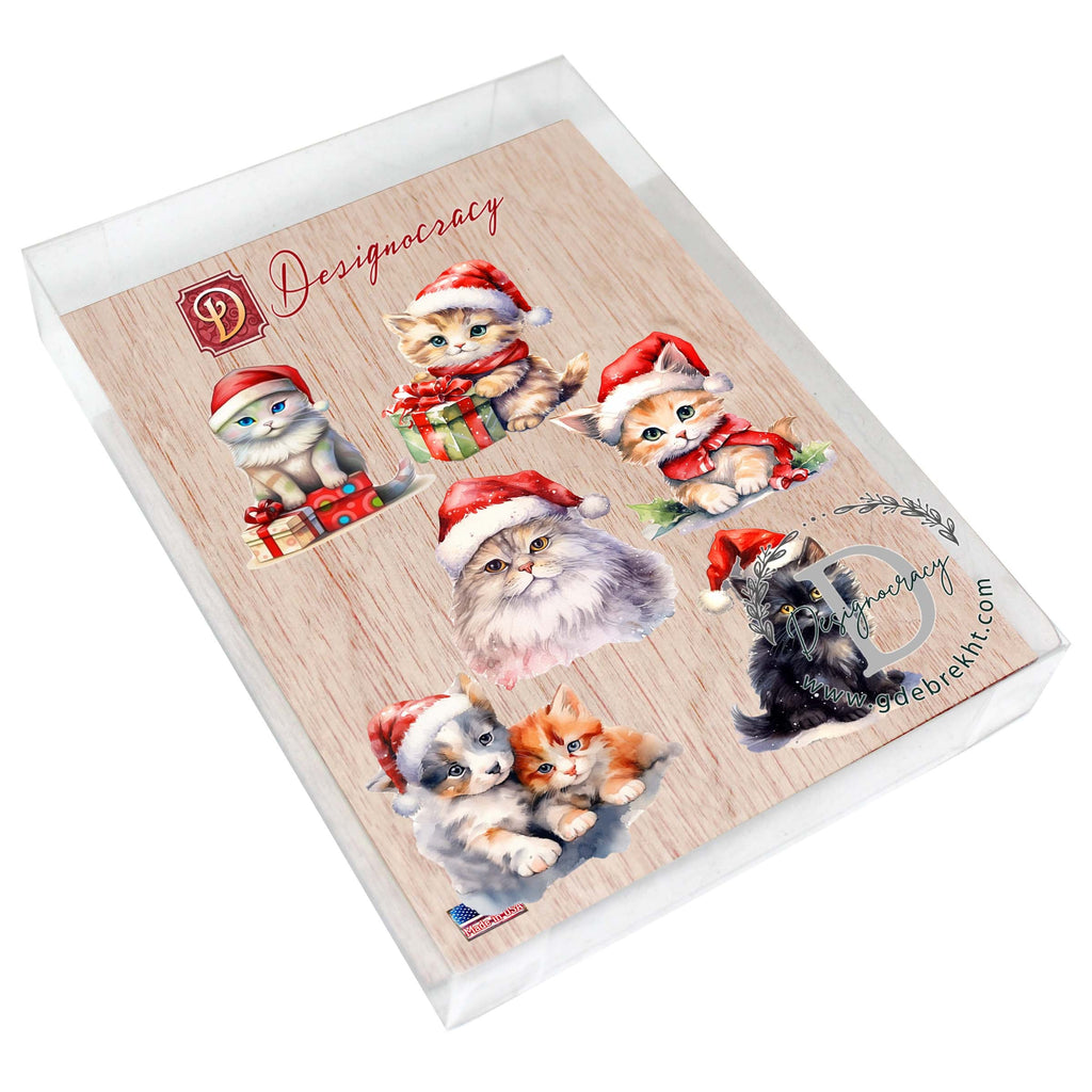 Christmas Cats Decorative Eco Wood Magnets Set of 6 by G. Debrekht - Pets Dog and Cat Decor - 8090016G-S6