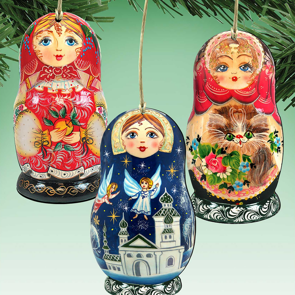 Story Dolls Wooden Ornaments Set of 3 by G. DeBrekht - Christmas Decor - 8100108S3
