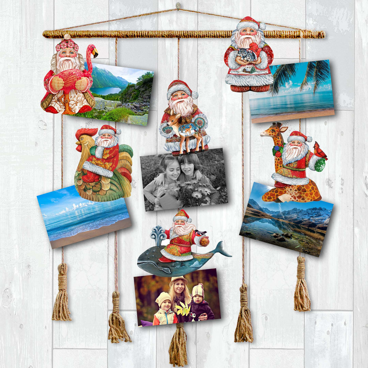 Santa Clip-On Eco Wood Decorative Ornaments Set of 6 by G. Debrekht - Christmas Decor - 8090131C-S6
