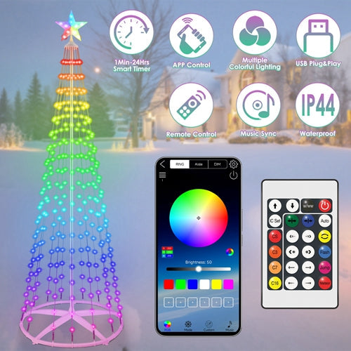 LED Smart Christmas Cone Tree – App & Remote Control, 210 Modes, Waterproof