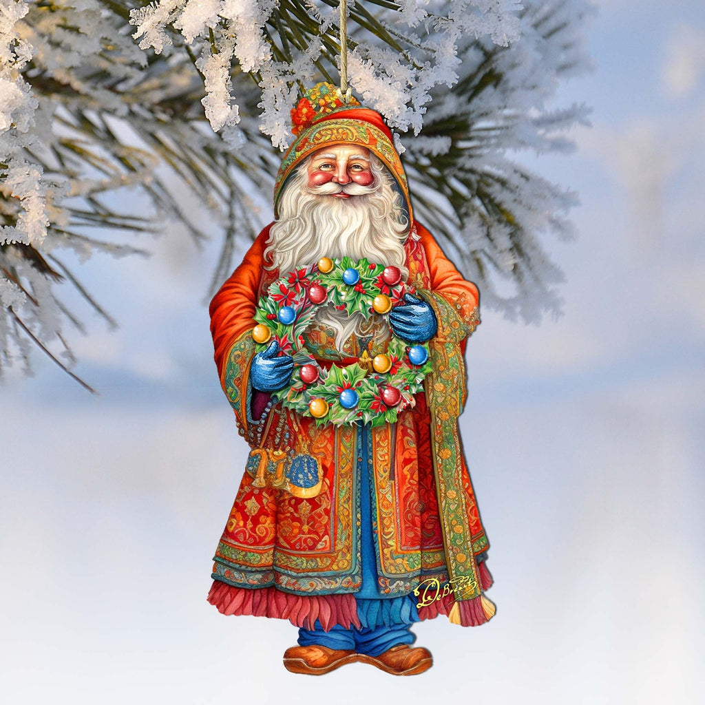 Santa's Wreath of Joy Wooden Ornaments by G. Debrekht - Christmas Santa Snowman Decor - 8691402