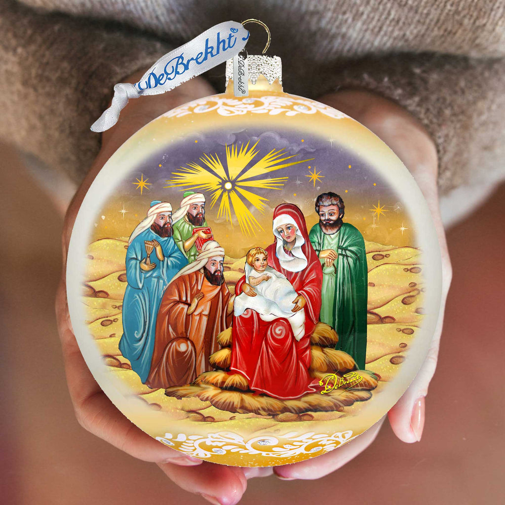 Holy Family and Three Kings Lg Glass Ornament in Gold by G.DeBrekht - Christmas Decor - 73920G