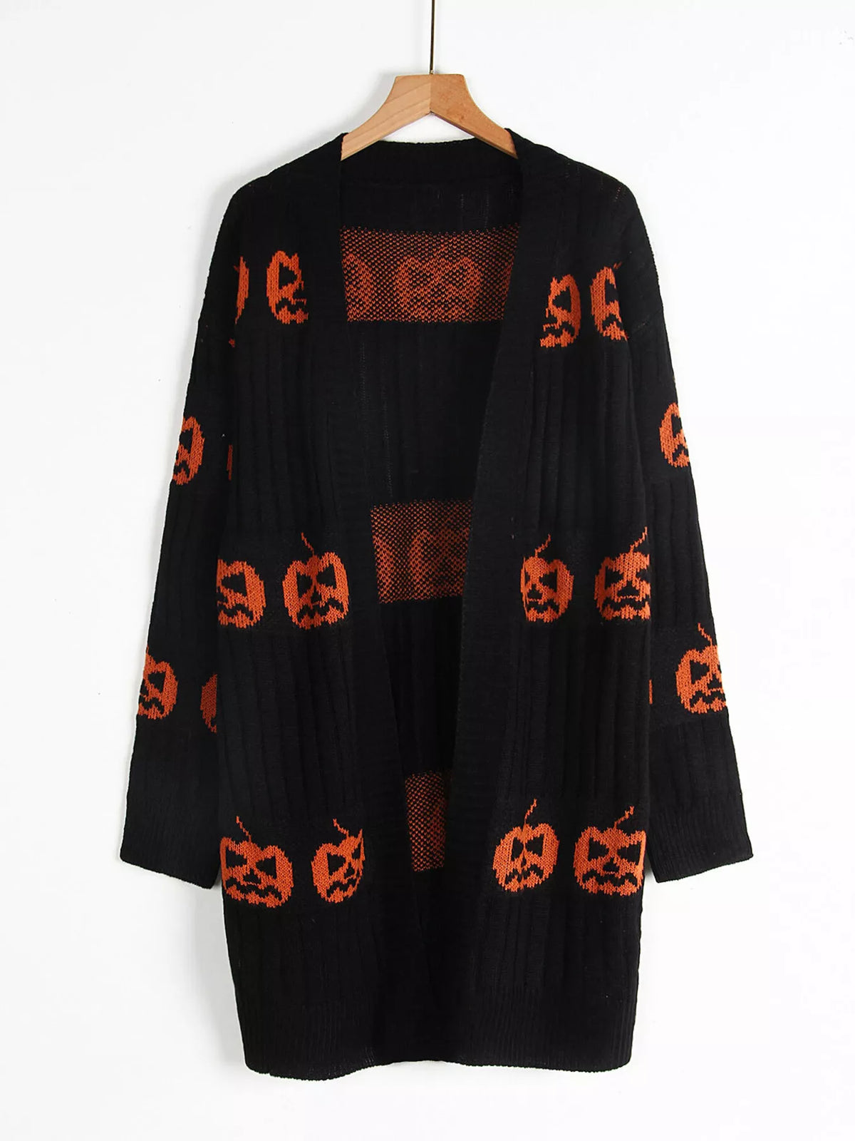 Halloween Pumpkin Open Front Knit Cardigan
