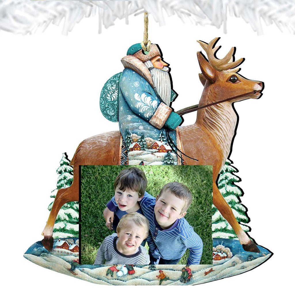 Santa on Reindeer Christmas Picture Frame Ornaments - Ornament for Photo - Christmas Decor - 8151123PF
