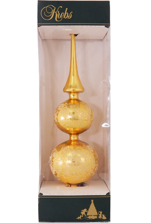 Glass 13 Inch Treetop Finial - Shiney Gold with Glitterlace