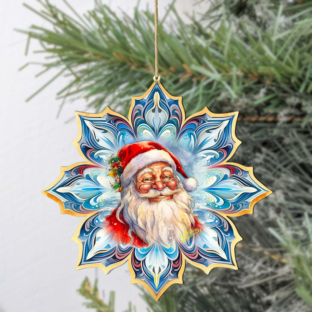 Santa Face Snowflake Wooden Ornaments by G. Debrekht - Christmas Santa Snowman Decor - 8688424