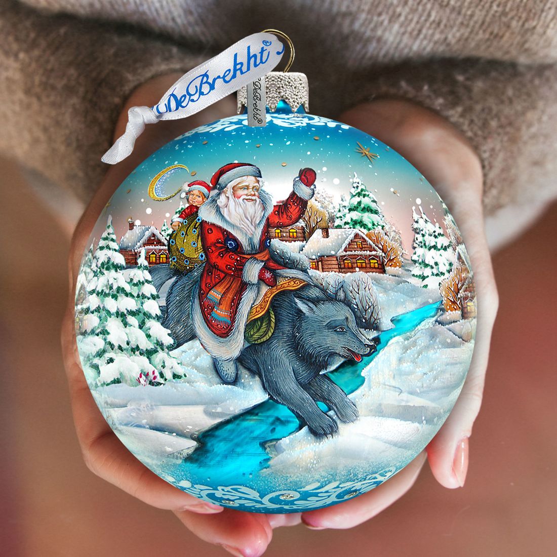 Christmas Arrival Fairytale Glass Ornament Limited Edition by G. DeBrekht - Christmas Santa Snowman Decor - 73866