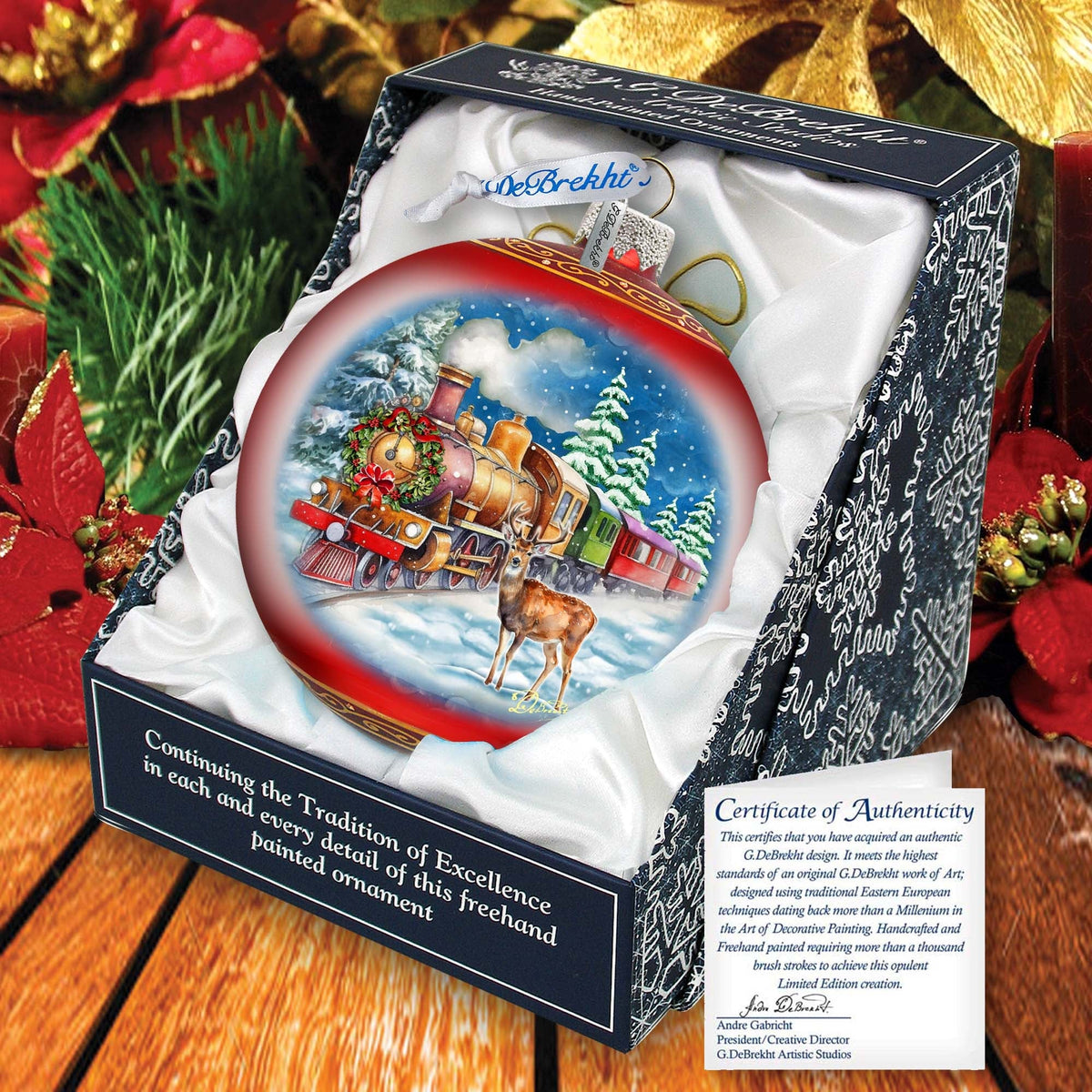 Antler Express Lg Glass Ornament by G.Debrekht - Christmas Holiday Decor - 73946