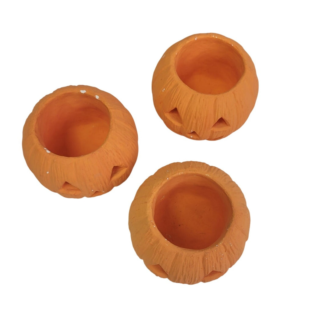 5 Vintage Handpainted Ceramic Halloween Pumpkin Jack O Lantern Candle Holders