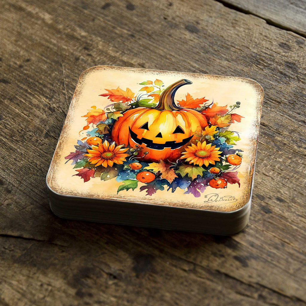 Halloween Pumpkin Wooden Cork Coasters Gift Set of 4 by G. Debrekht - Thanksgiving Decor  - 8199448C-S4