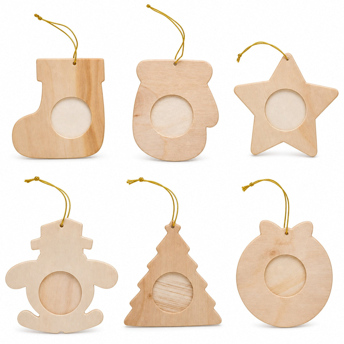 Set of 12 Unfinished Wooden Picture Frame Christmas Ornaments