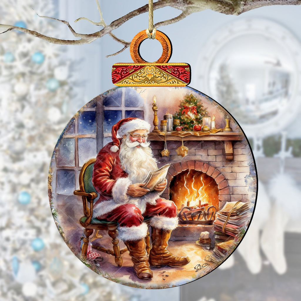 Santa at the Fireplace Wooden Ornaments by G. Debrekht Christmas Santa Snowman Decor - 8611089