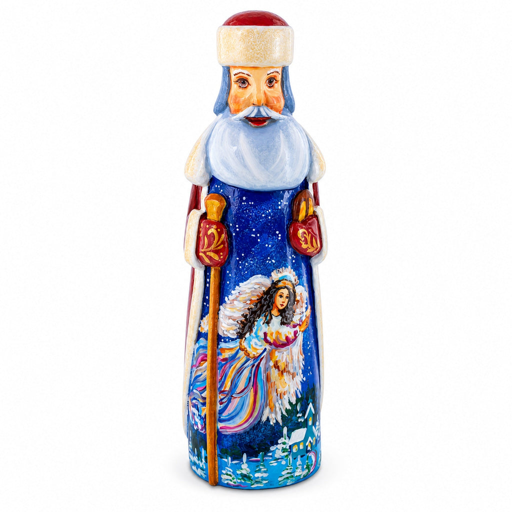 Angels in The Night Hand Carved Wooden Santa 7.25 Inches