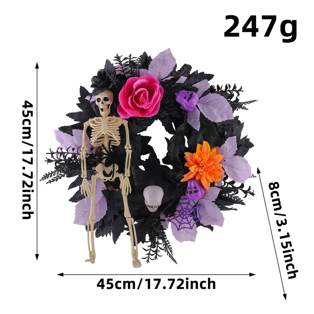 Halloween Skull Wreath Decoration - Spooky Gothic Door Hanger for Home Party Decor