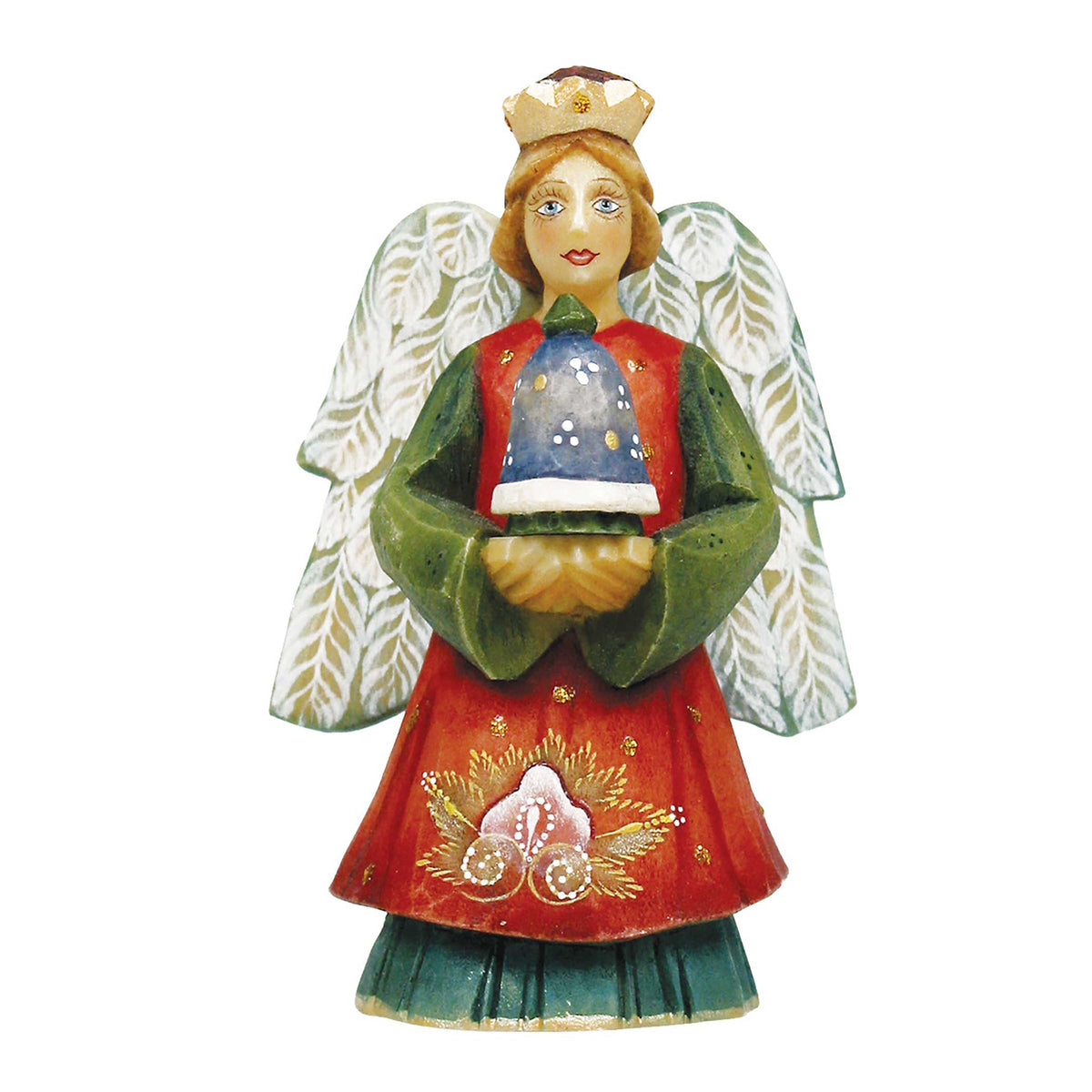 Angel with Bell Sculpted Hand-Painted Christmas Figurine by G. DeBrekht - Christmas Santa Snowman Decor - 657101