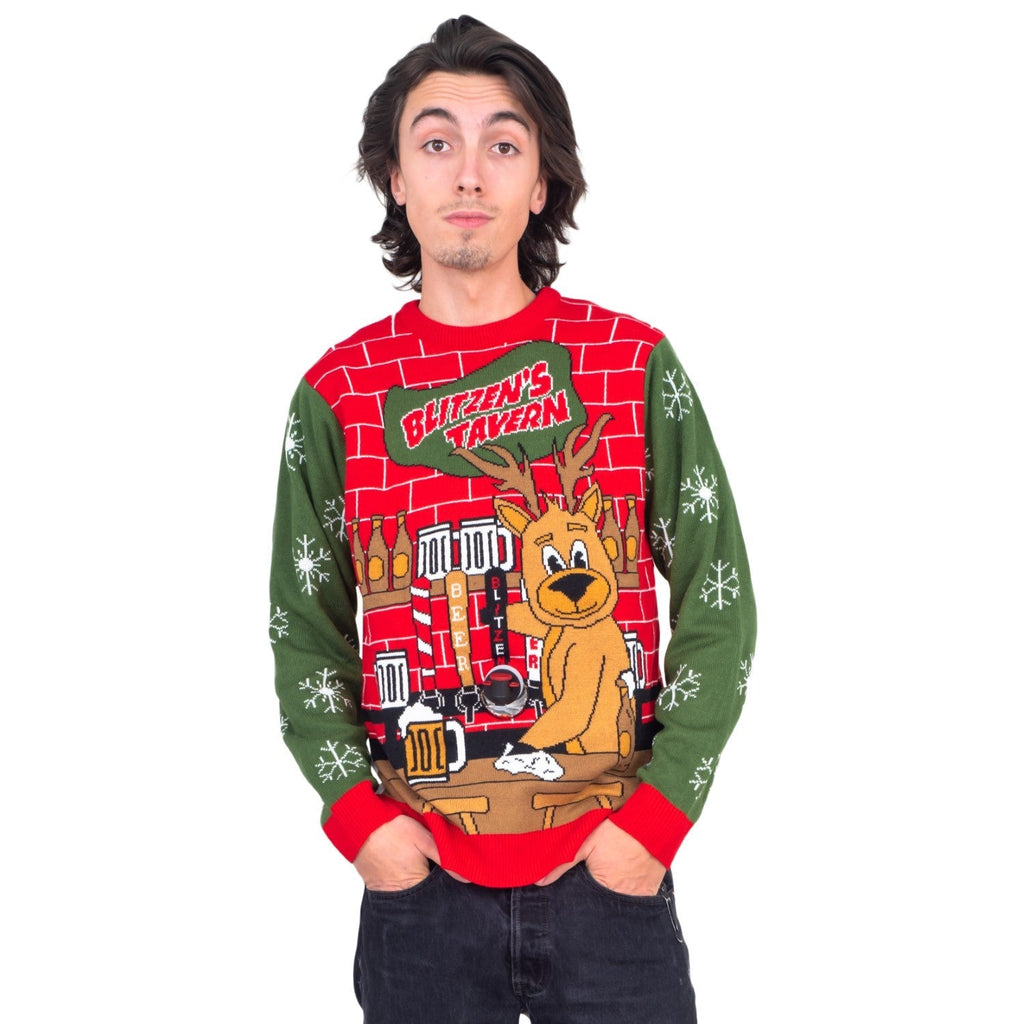 Funny Ugly Christmas Sweater Beverage Dispenser Elfed Up Blitzen's Santa Jingle Juice Knitted Pullover