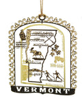 Solid Brass Ornament - Vermont Map and Landmarks