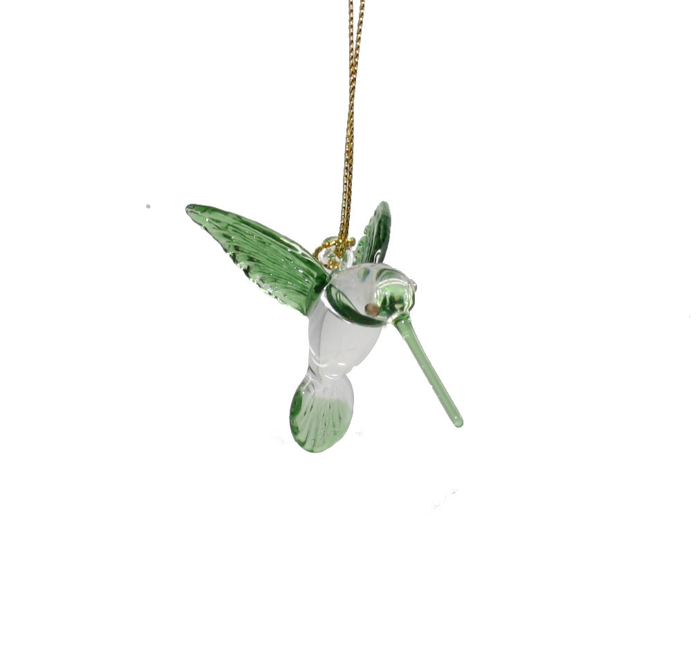 Small Feeding Hummingbird - Green Wing - Egyptian Glass Ornament