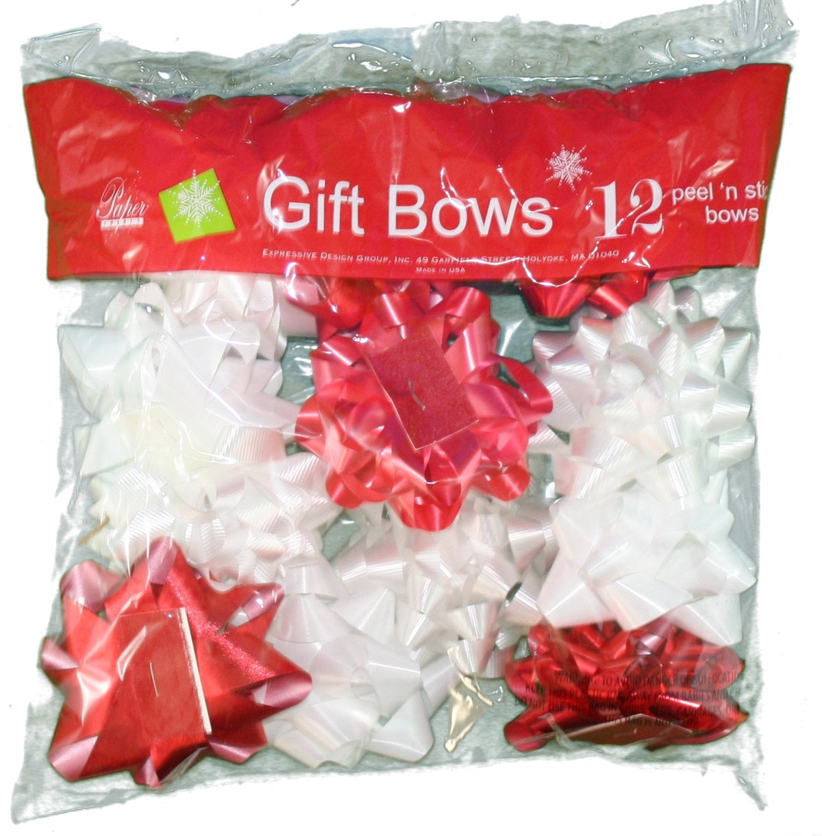 Stick on Bows - 12 Assorted Medium Size - Red/Green