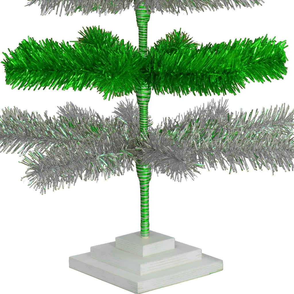 Green & Silver Layered Tinsel Christmas Tree