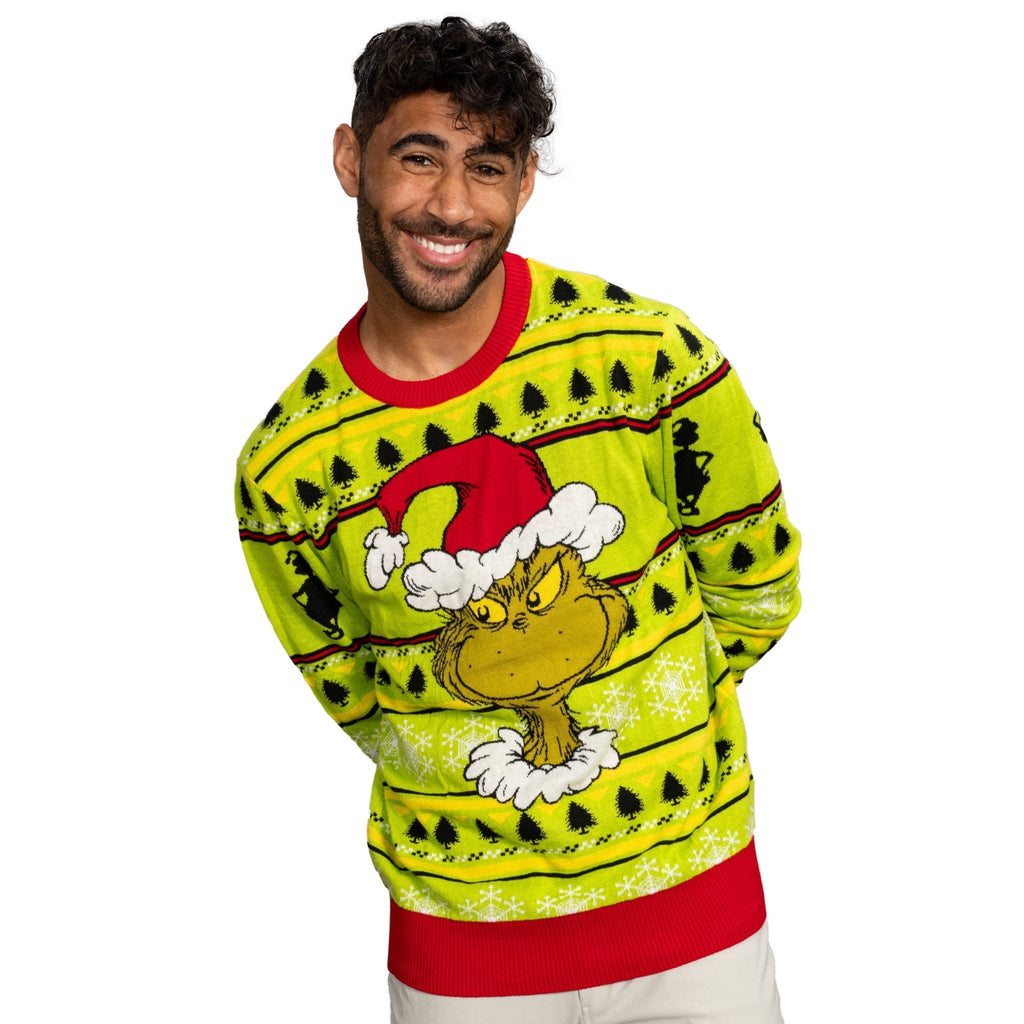 Grinch Head Santa Hat Wreath Sweater