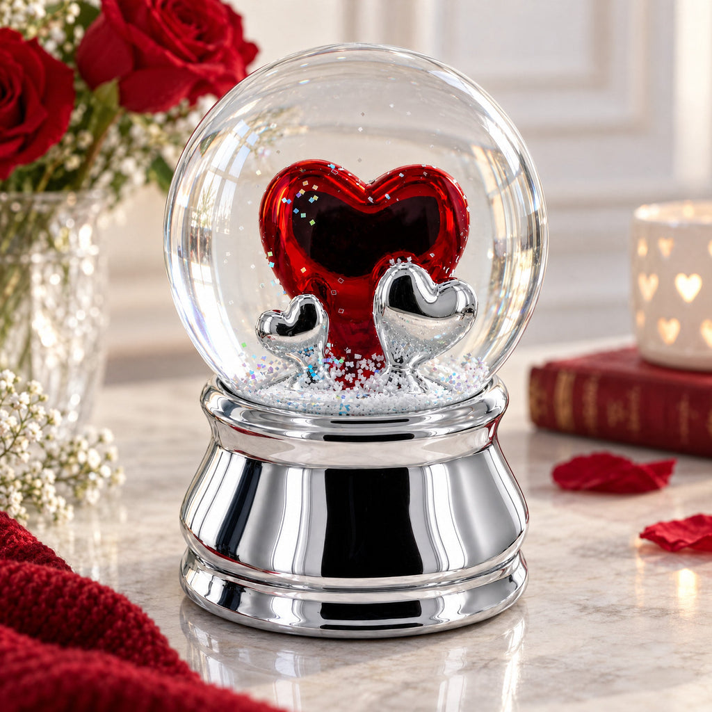 Romantic Red Heart in Love Glass Musical Water Snow Globe