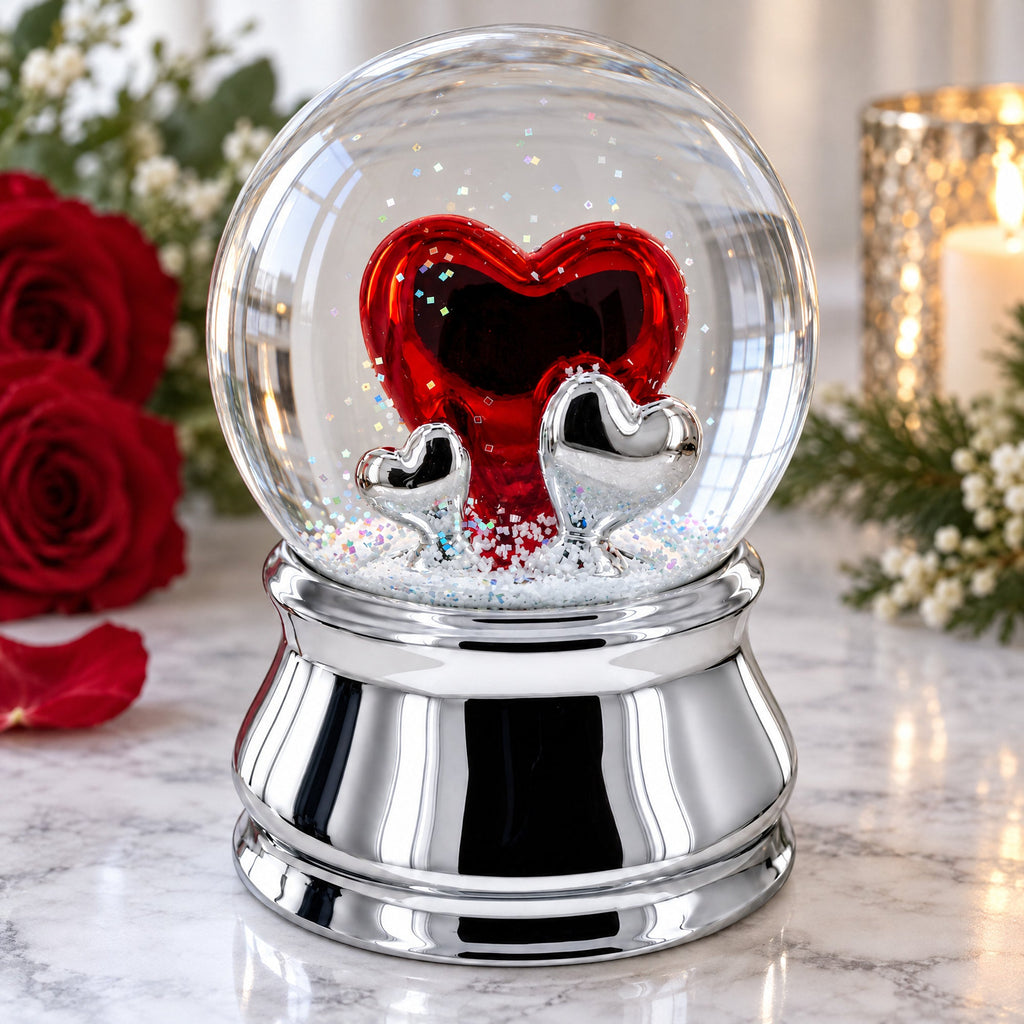 Romantic Red Heart in Love Glass Musical Water Snow Globe