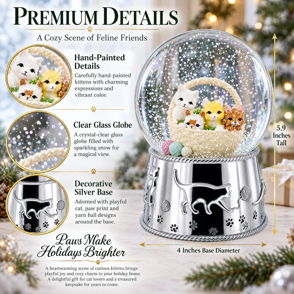Kittens in a Basket Glass Water Snow Globe