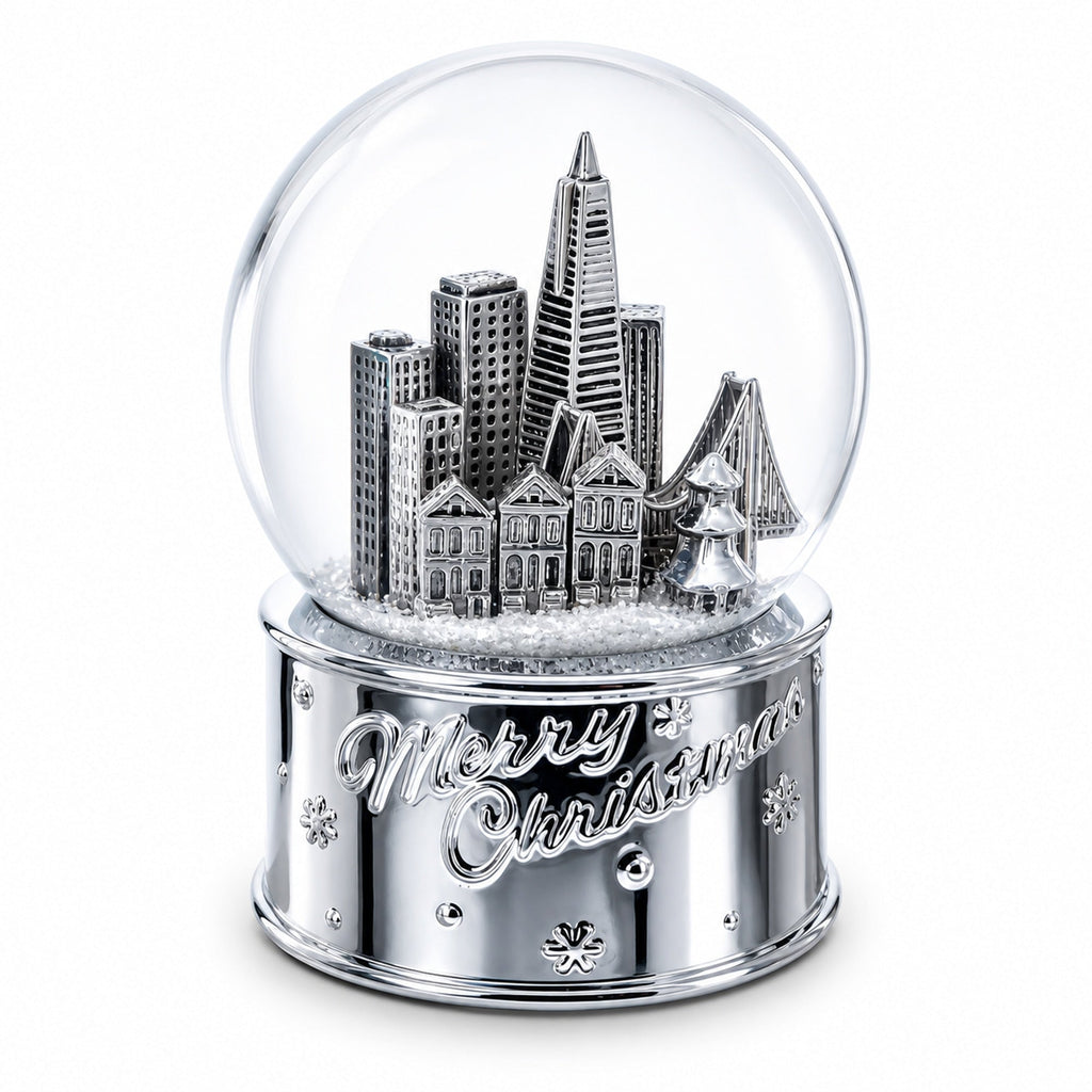 San Francisco Landmarks with Silver Base Glass Water Snow Globe