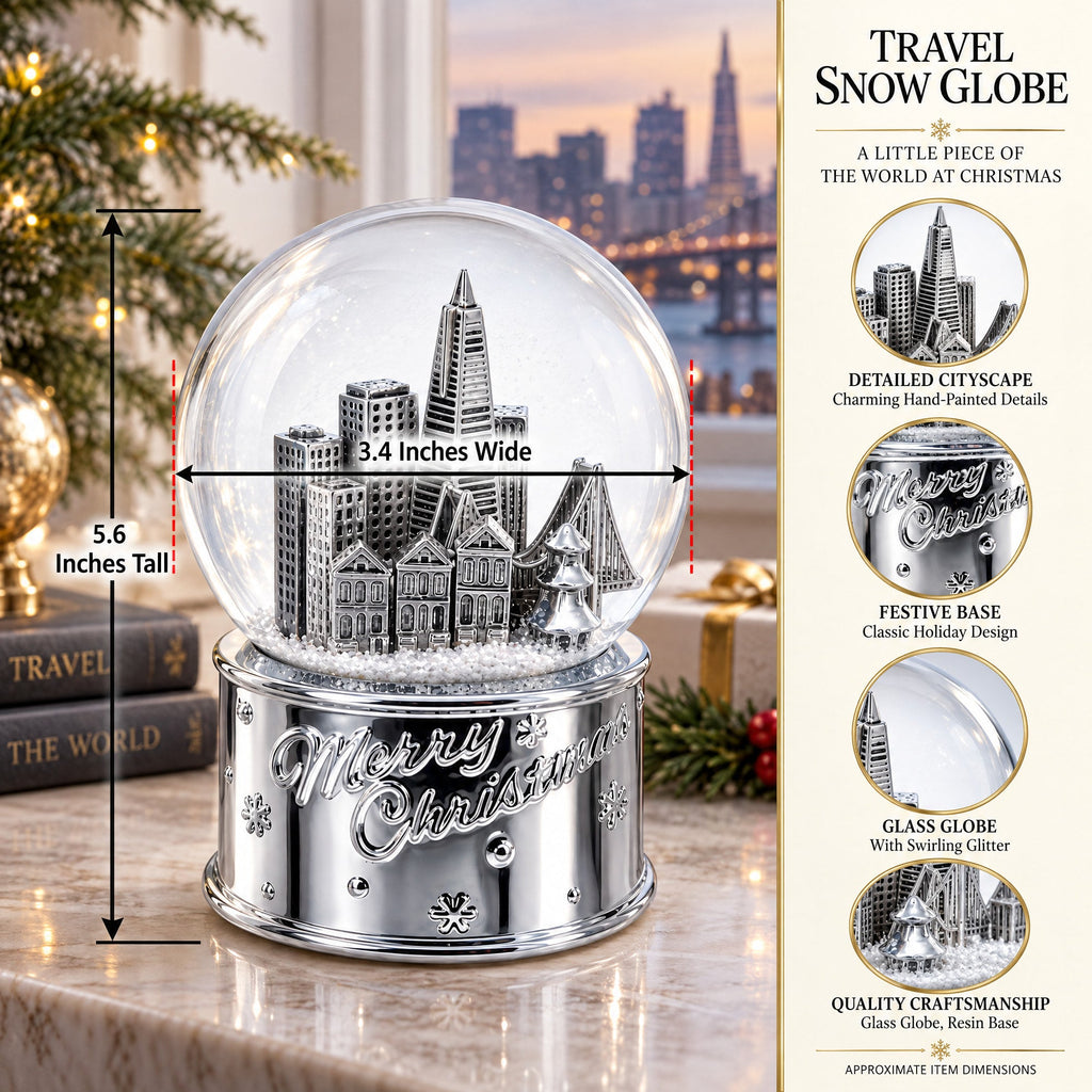 San Francisco Landmarks with Silver Base Glass Water Snow Globe
