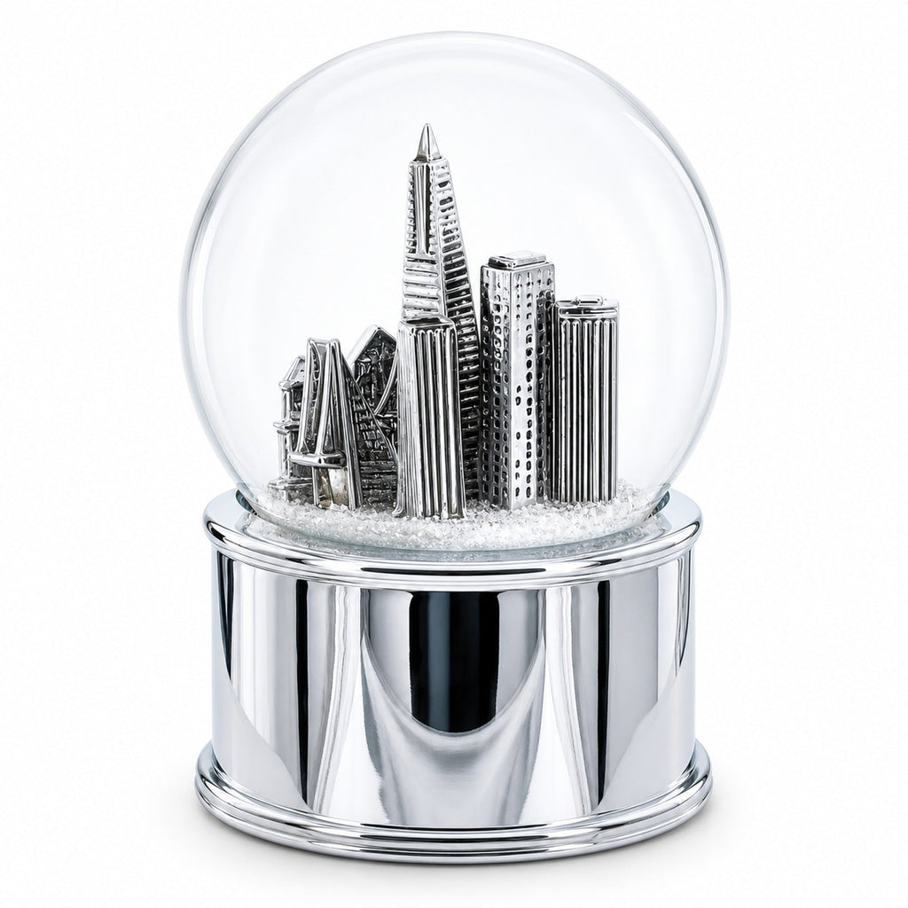 San Francisco Landmarks with Silver Base Glass Water Snow Globe