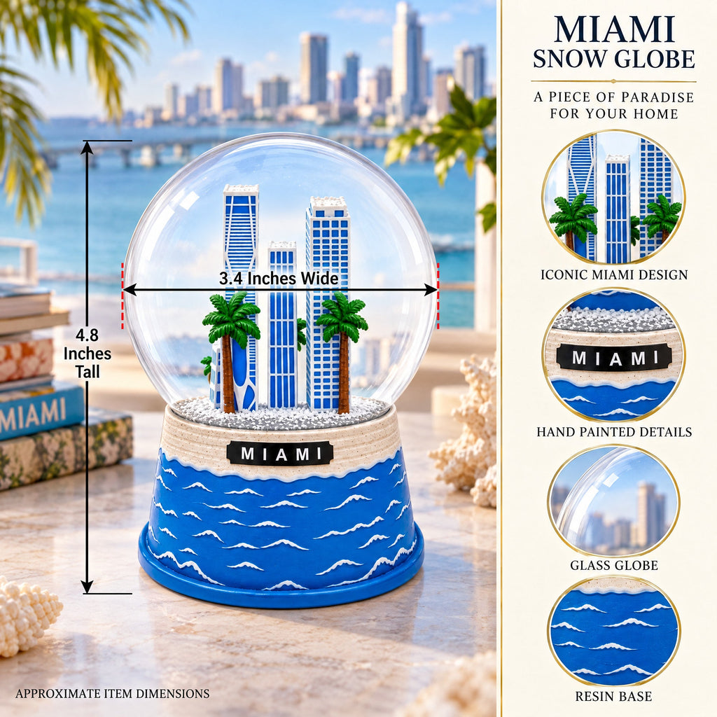 Miami Beach Skyline Glass Water Snow Globe